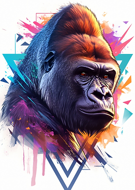 Gorilla with Abstract Geometric Background