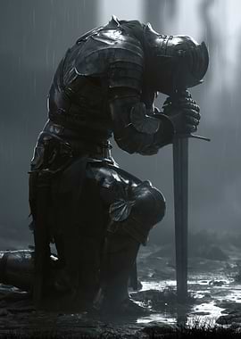 Knight Kneeling in the Rain