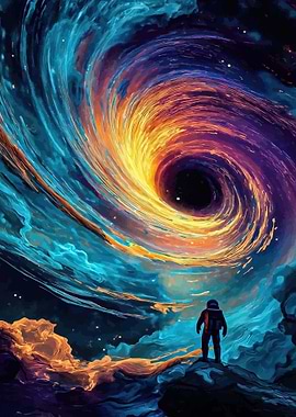 Astronaut Gazing at a Cosmic Vortex