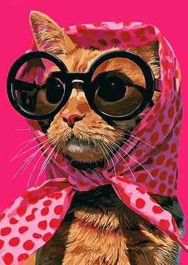Stylish Cat with Sunglasses and Scarf
