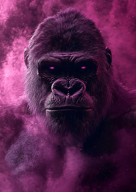 Gorilla with Glowing Purple Eyes