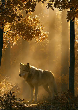 Wolf in Autumn Forest