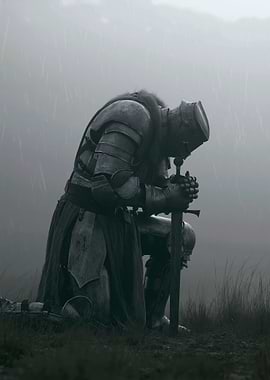 Knight Kneeling in Rain