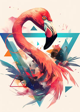 Abstract Flamingo with Geometric Shapes