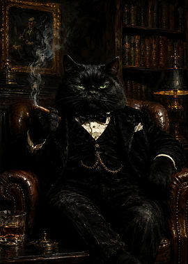 Black Cat Fathers Day Gift Cigar Vintage Leather Armchair Crystal Whiskey Glass