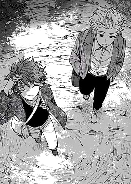 Two young men looking up