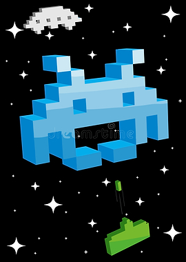 Retro Space Invader Game Art
