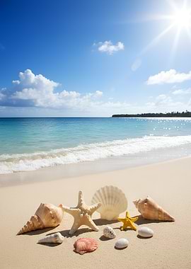 Seashells on a Tropical Sea Beach