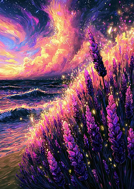 Dreamy Lavender Field by the Ocean