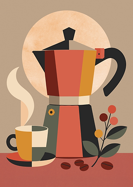 Scandi Moka Pot Coffee Wall Art – Retro Kitchen Coffee Decor