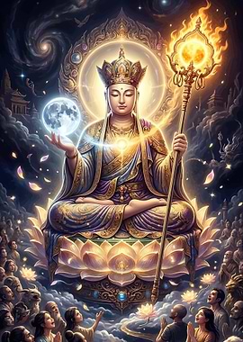 Buddha with Moon and Sun Staff