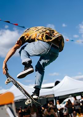 Skateboarder performing a trick in the air