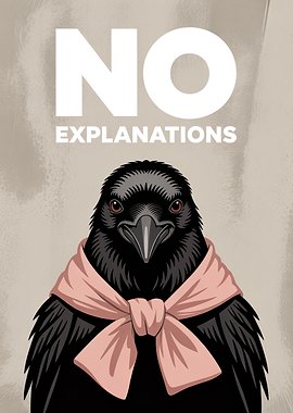 Crow with 'NO EXPLANATIONS' text