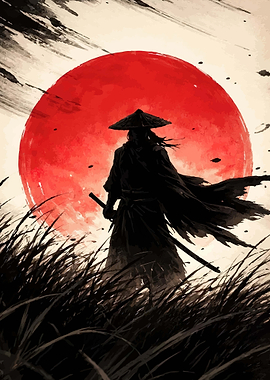Samurai Warrior Under a Red Sun