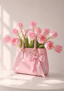 Pink Tulips in a Pink Handbag