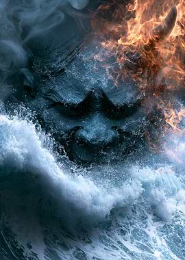 Fiery Demon Face in Water