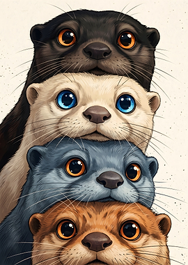 Stack of Cute Otters