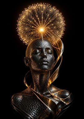 Futuristic Head with Dandelion Aura