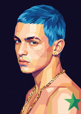 Geometric Portrait of a Man with Blue Hair