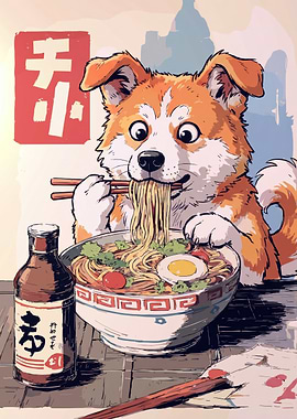 Akita Eating Ramen Japanese Style