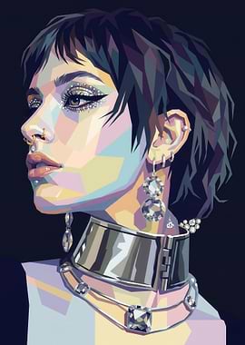 Geometric Portrait of a Woman with Glitter Makeup