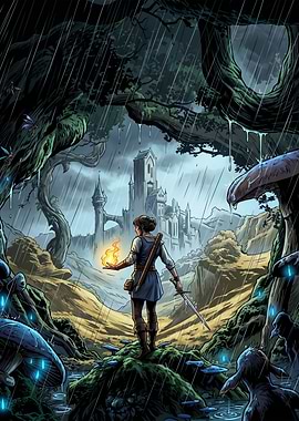 Fantasy Warrior in a Rainy Forest