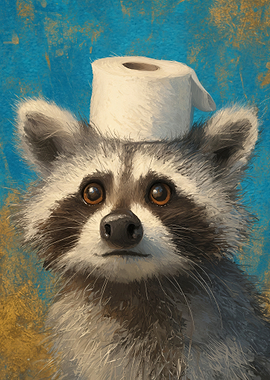 Raccoon Wearing Toilet Paper Hat