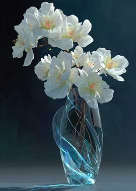 White Cherry Blossoms in a Swirling Vase