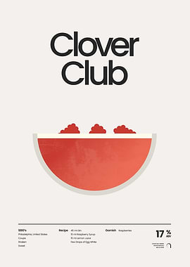 Clover Club Raspberry Cocktail Poster