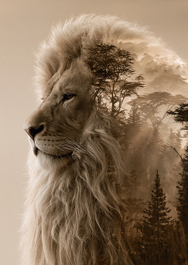 Lion with Forest Overlay