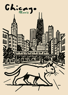 Chicago Cat and Skyline