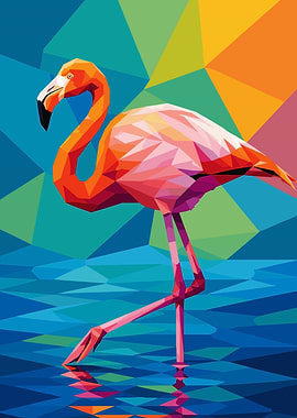 Geometric Flamingo in Water