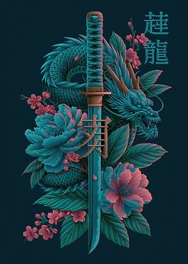 Dragon Katana and Flowers