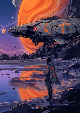 Sci-fi astronaut on alien planet