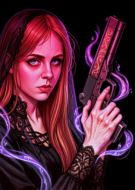 Mysterious Woman with Gun and Magic