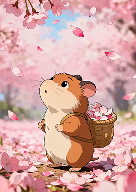 Cute Hamster in Cherry Blossoms