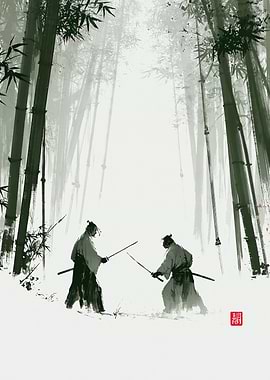 Samurai duel in a bamboo forest