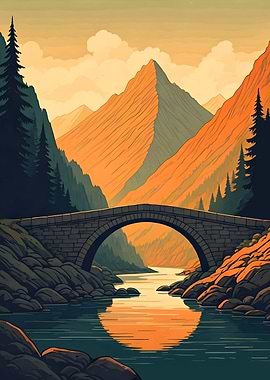 Stone bridge over a river in the mountains