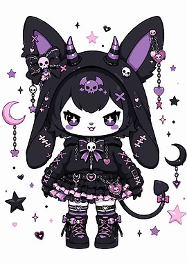 Gothic Kuromi Character Illustration