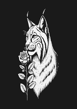 Lynx with Rose Illustration