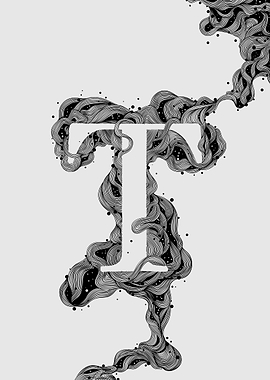 Abstract Letter T with Swirling Patterns
