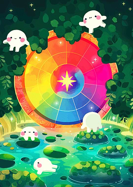 Cute Ghosts and Color Wheel in Nature