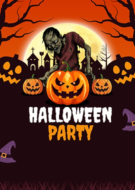Halloween Party Zombie and Pumpkins