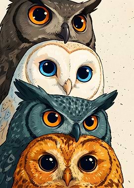 Stack of Cute Owls