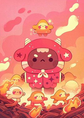 Cute Characters in a Whimsical Landscape