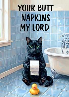 Cat holding toilet paper in bathroom