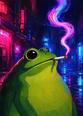Frog Smoking in Neon City