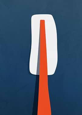 Abstract Orange and White Shape on Blue