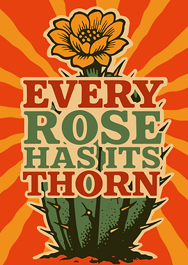 Every Rose Has Its Thorn Retro Cactus Poster Vintage Desert Wall Art