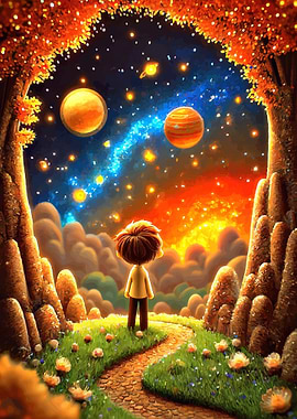 Boy Gazing at Cosmic Landscape